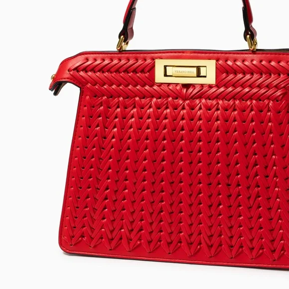 Vibrant Red Designer Stunning Luxe High End Structured Woven Bag (Emily in Paris - Picture 6 of 17